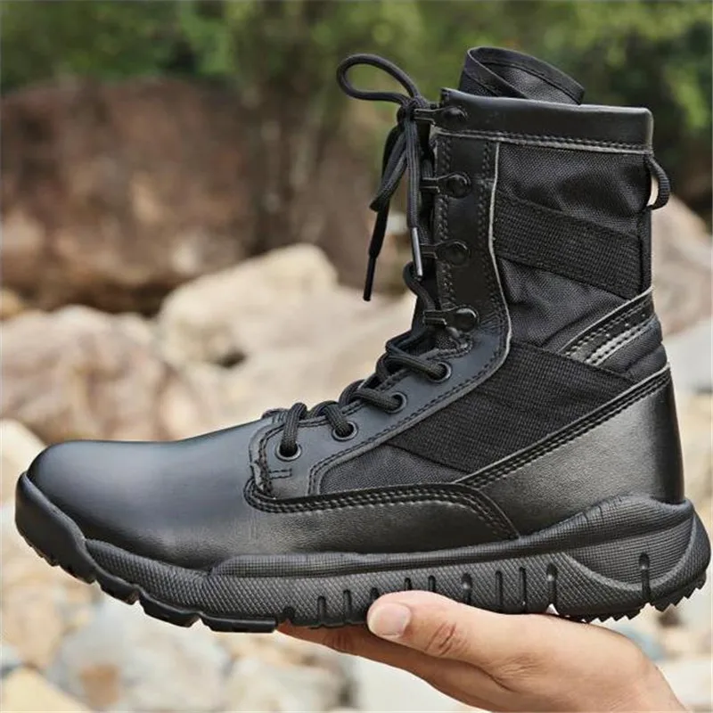 men black Hiking camping boots Training shoes\'leather waterproof desert boots men\'s shoes hiking shoes