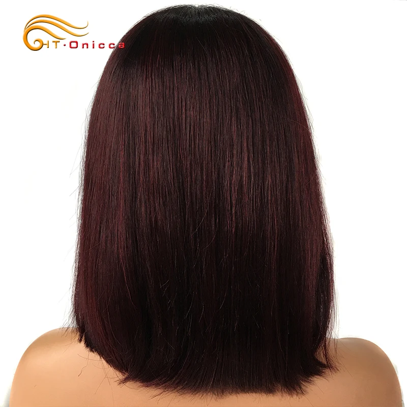 Red Wig With Bangs Human Hair Short Straight Bob Wigs For Women Brazilian Hair No Lace Full Machine Made Human Hair Wigs