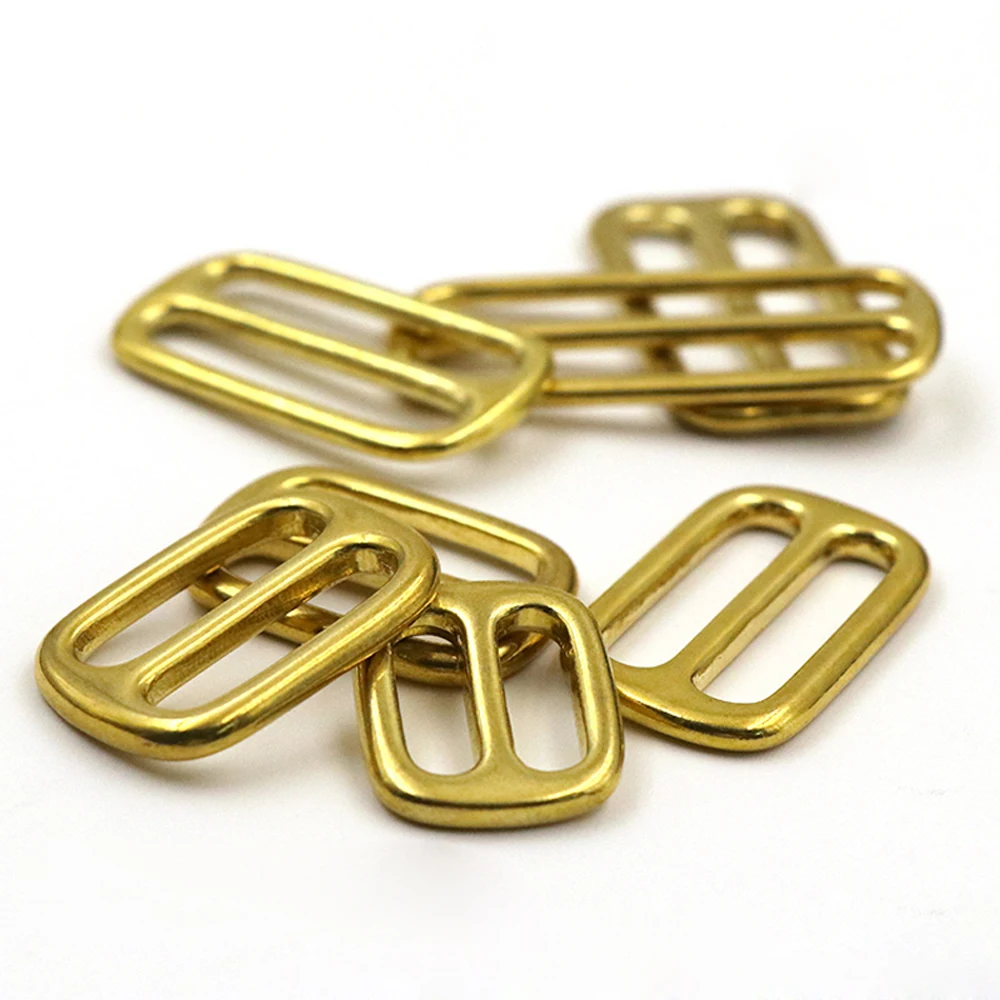 2pcs Solid Brass Tri Glide Buckles 3 Bar Adjusters 16/20/25/32/37/50mm for Webbing Clothes Leather Crafts Bag Strap Belt