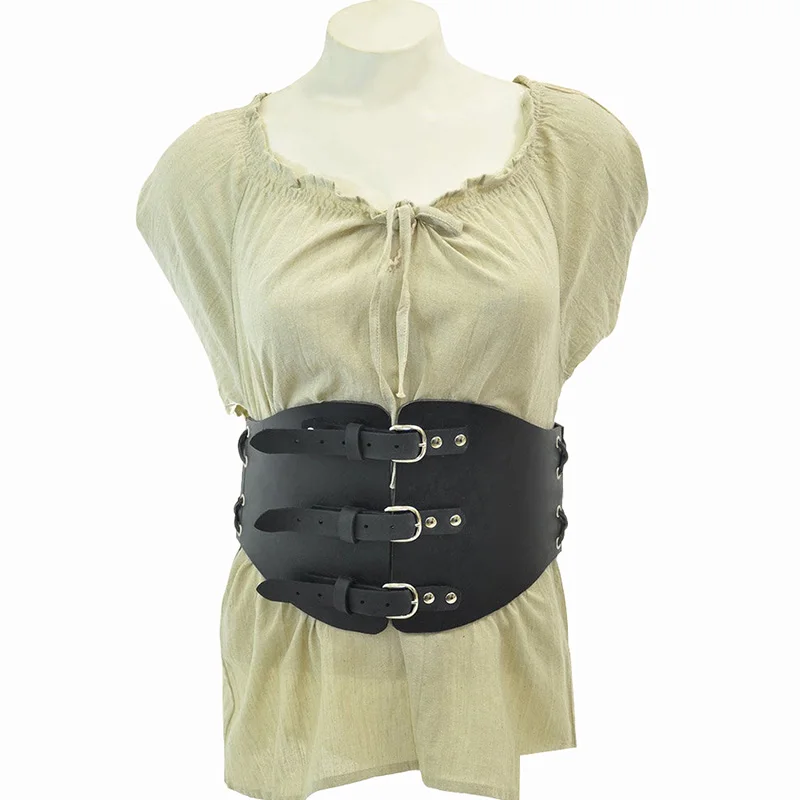 Medieval Viking Queen Princess Corset Leather Wide Armor Belt With Buckle Lacing Female Warrior Waist Wrap Larp Girdle For Women