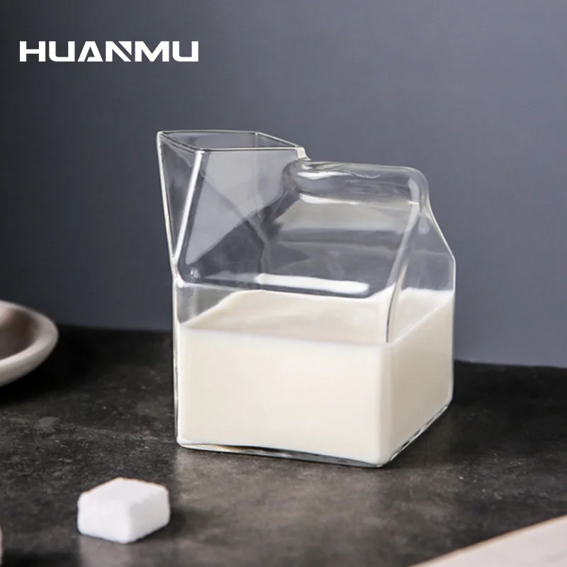 

Transparent Milk Cup Square Box Glass Cups Drink Water Bottle Coffee Juice Tea Drinkware Mug Breakfast Milk Glass Friends Gift