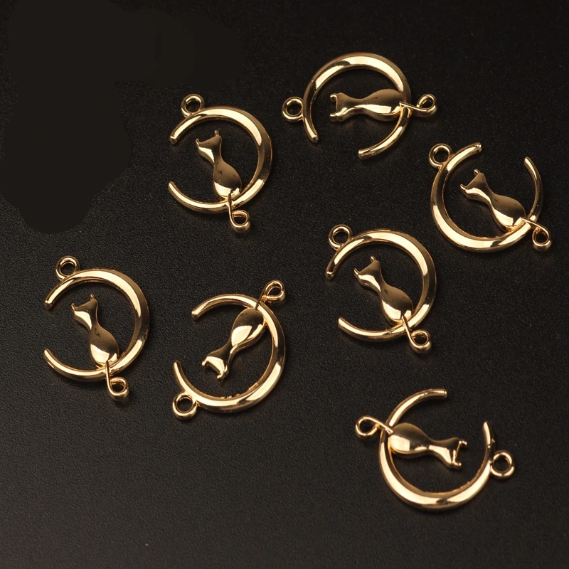 28mm Zinc Alloy Charms Pendant  Hollow Moon Cat Shape Charms Connector For DIY Necklace Jewelry Making Finding Accessories