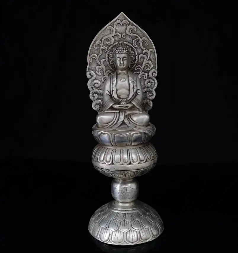 

China White copper sit lotus Tathagata Buddha crafts statue