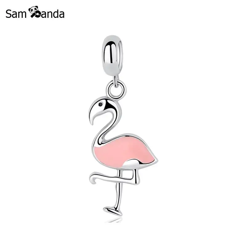 

Authentic 100% 925 Sterling Silver Bead Charm Tropical Flamingo Pendant Charms Fit Pandora Bracelets Necklaces Women Diy Jewelry