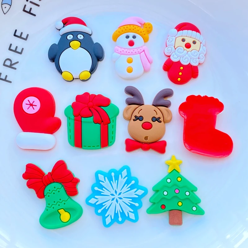 20pcs New Pattern Cute Cartoon Christmas PVC Flexible Glue Flat Back DIY Scrapbook Embellishment Phone Craft Decoration L88