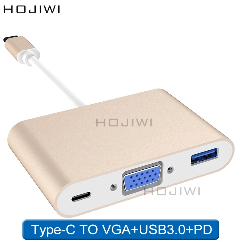 HOJIIWI 3 in 1 usb c hub type-c to VGA adapter USB 3.0 docking station for Macbook pro huawei laptops Splitter USB C HUB AA18