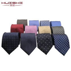 HUISHI-etiqueta de corbata personalizada para hombre, corbatas a rayas de puntos, corbata de cuello de poliéster delgada, Neckies de poliéster para caballeros