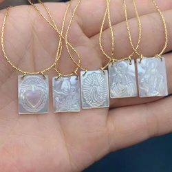 Religiou Holy Jesus Virgin Mary Guadalupe Necklace For Women 2021 Natural Mother of Pearl Shell Square Pendant Necklac Jewelry