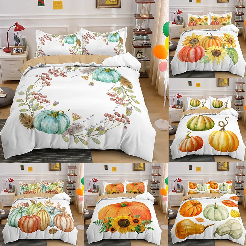 Room Decor Pumpkin Comforter Cover Decorative 2/3 Pieces Bedding Set (1 3D Printed Duvet   And 1/2 Pillow Shamss)