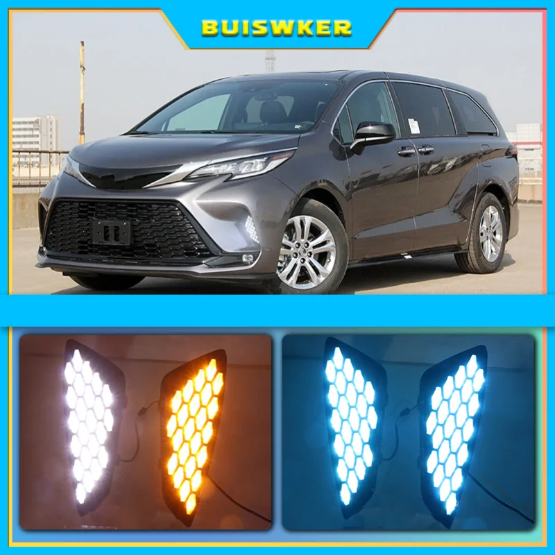 

LED Daytime Running Light For Toyota Sienna XSE 2021 2022 12V Dynamic Yellow Turn Signal Indicator Light Bumper LED DRL Lamp