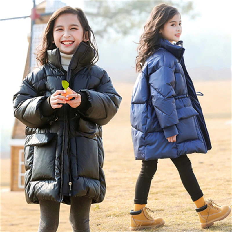 Girls Boys Down Coat Jacket 2021 Blue Plus Velvet Winter Autumn Cotton Tops Teenager Cardigan Kids Children's Clothes