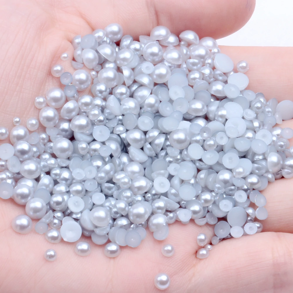 Half Round Pearls 2mm-12mm Light Gray Round Flatback ABS Imitation Pearls Glue On Beads For Wedding Dresses Decorations