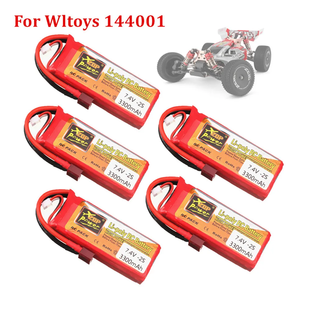 Original For Wltoys 144001 car 2s 7.4 V 3300mAh Lipo battery T Plug for Wltoys 1/14 144001 RC car boat Lipo battery 1-5PCS