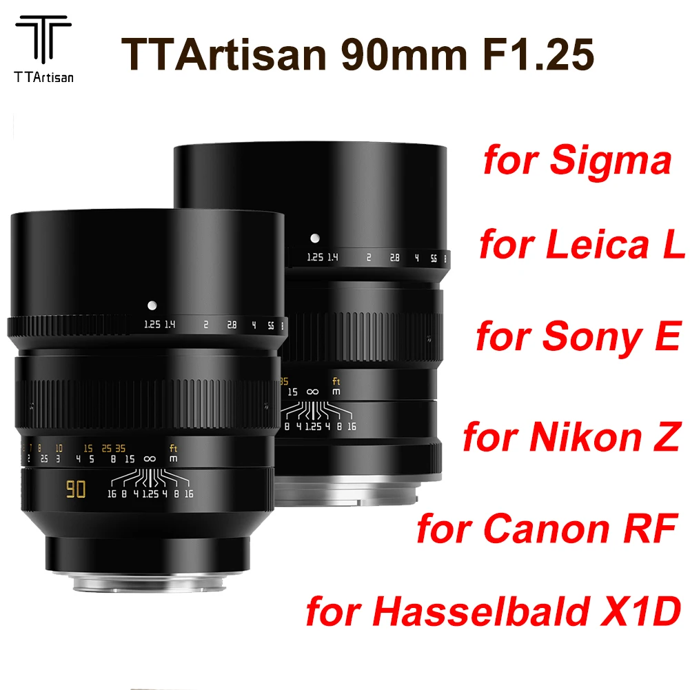 TTArtisan-lente de retrato de enfoque Manual, marco completo, 90mm, F1.25, para cámara Sony E, Nikon Z, Canon RF, EOS, R, Leica, L, Sigma, Hasselbald, X1D