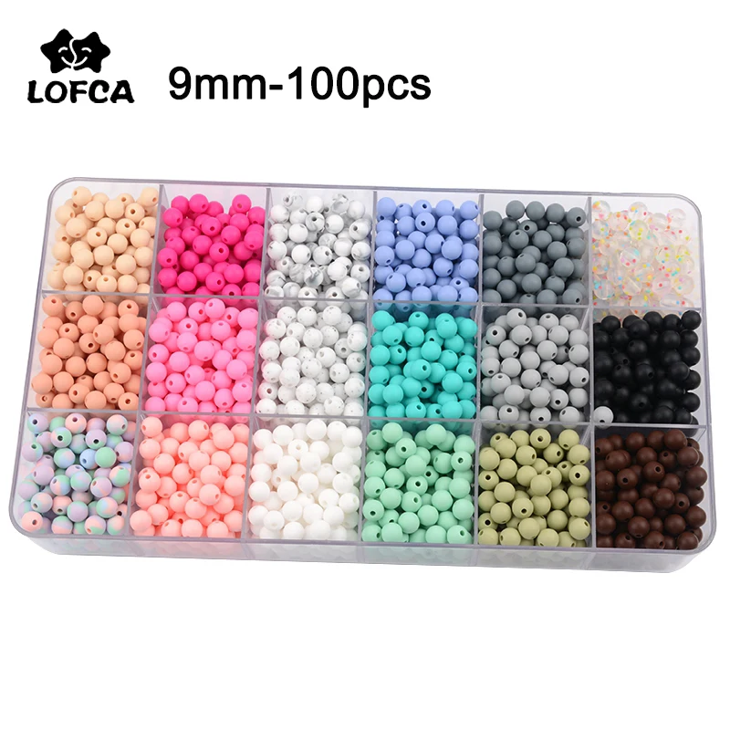 

Wholesale 100pc Baby Teether Silicone Beads 9mm Mixed Baby Toy Teething Beads Silicone BPA Free Necklace Pacifier Holder