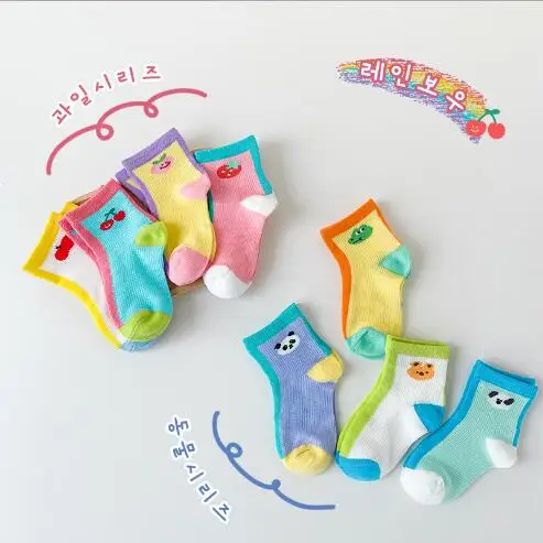 1-8Year 4Pairs Pack Spring and summer cartoon mesh children's socks color matching thin kids  socks