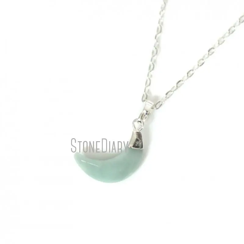 NM14624 10Pcs Silver Plated Faceted Moon Natural Gemstone Amazonite Chains Necklaces 16inch-20inch