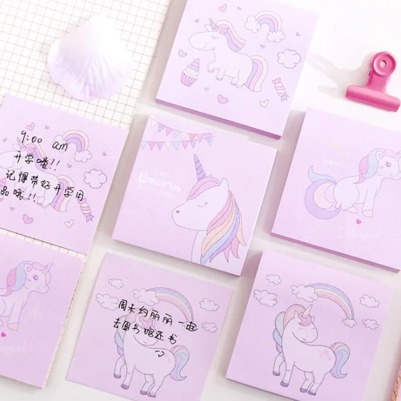 Notas adhesivas de unicornio de fantasía Kawaii, Bloc de notas de planificador en forma de lágrima, Bloc de notas, álbum de recortes, suministros escolares de oficina, pegatinas de papelería, 1 ud.