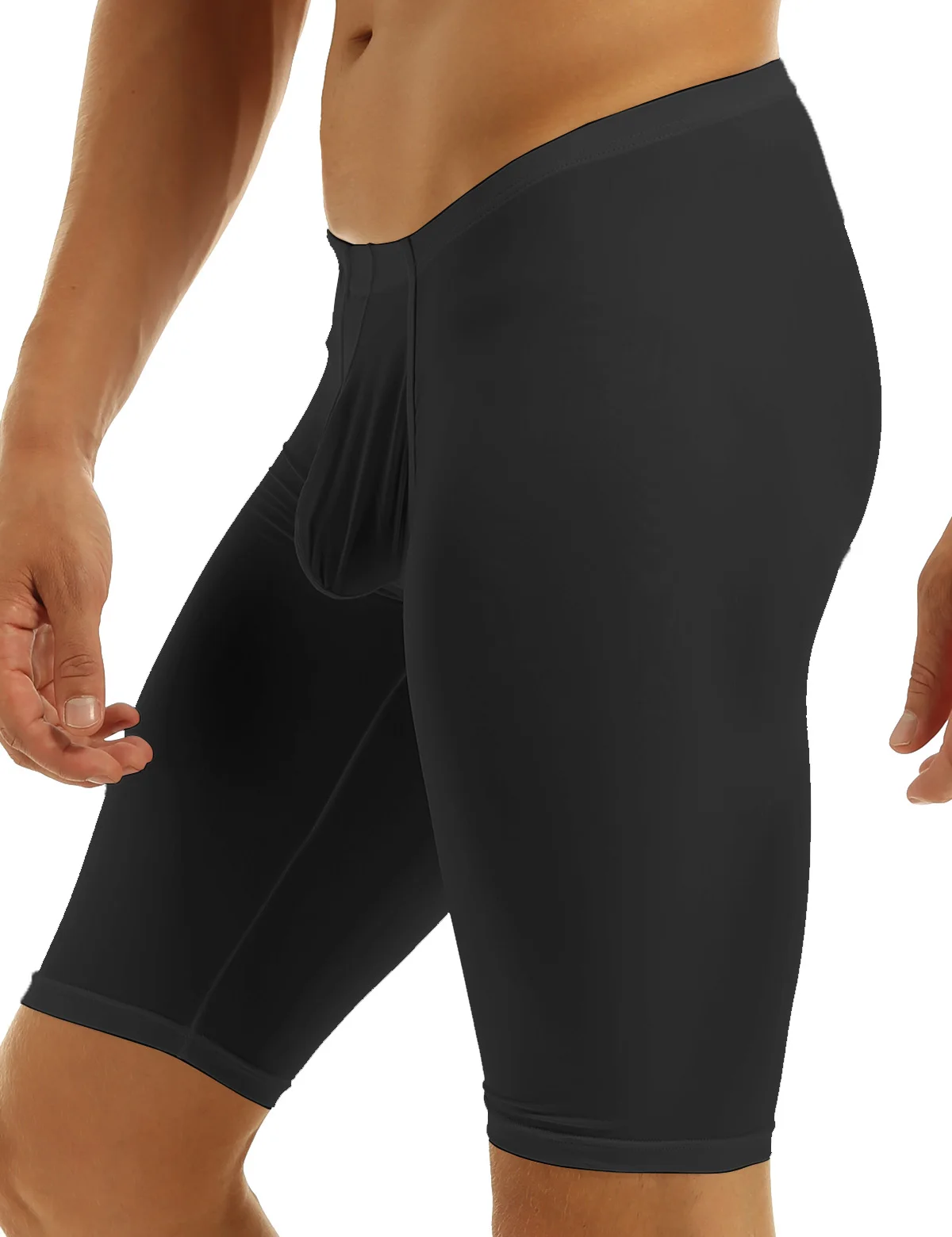 Strato di Base a compressione setosa da uomo Yoga Capris Bulge Pouch palestra sport pantaloncini sportivi collant costume da bagno mutande