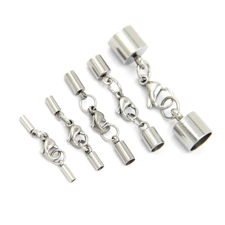 50pcs Stainless Steel Ends Caps with Lobster Tube Connectors Findings Cord End Tassel Caps Tassels Leather Cord Crimps Making
