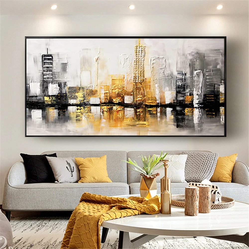 

100%Hand-Painted Oil Painting Modern Nordic Urban Landscape Canvas Painting Wall Art Color Contour Mural Hotel Office Room Decor