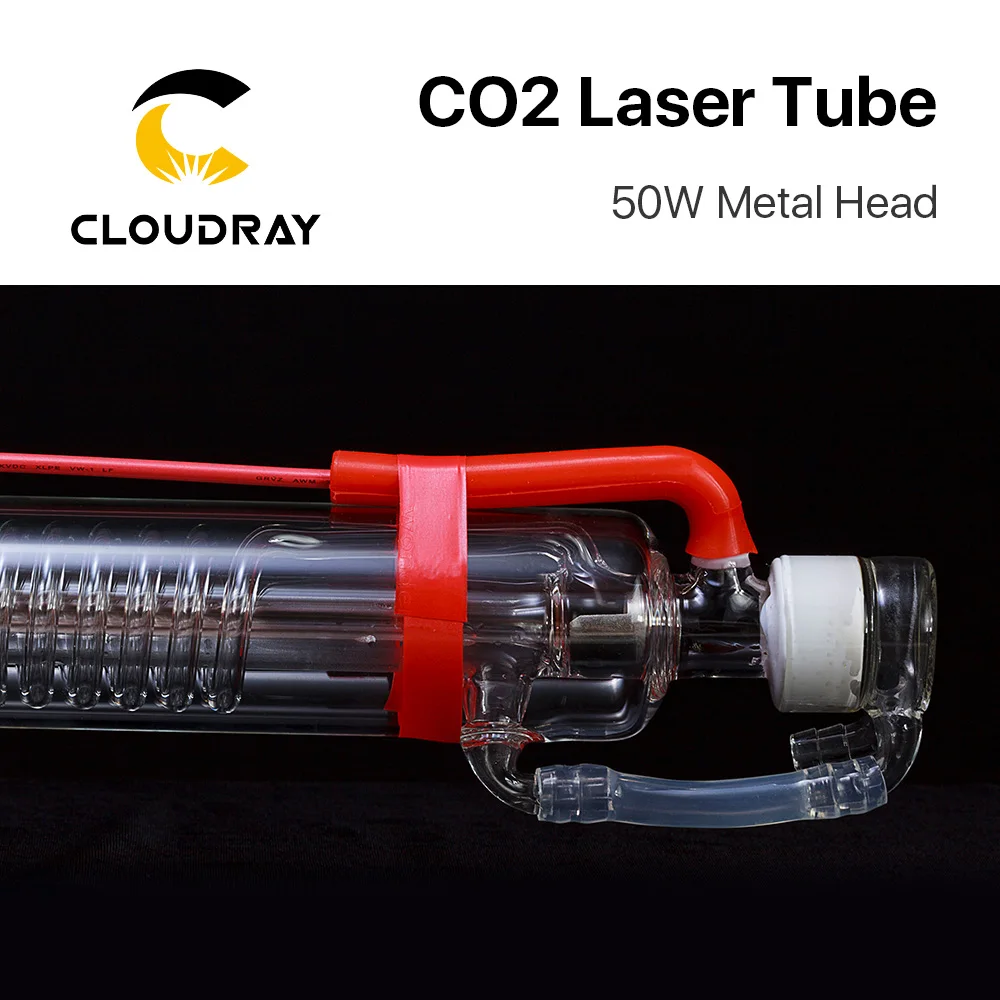 Cloudray Upgraded CO2 laser tube Metal Head 1000MM 50W Dia.50 Glass Pipe Lamp for CO2 Laser Engraving Cutting Machine