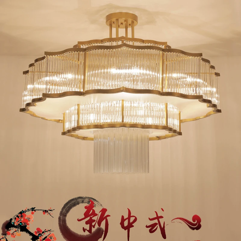 Chinese Style Living Room LED Ceiling Lamp Villa Hall Crystal Chandelier Duplex Building Tea Room Lamp Hotel Restaurant Lamps