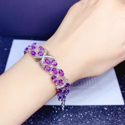 Simulation Purple Amethyst Gemstone Silver Color Bracelets For Women Luxury Olivine Stone Bracelet Chain Fine Jewelry