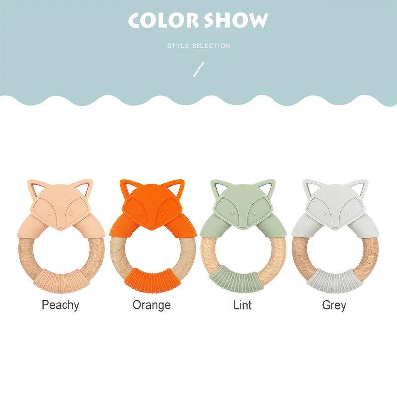 Chenkai 10PCS Fox Silicone Wooden Teether Baby Animal Teether For DIY Baby Nursing Chewing Teether Chain Pendant Necklace Toy