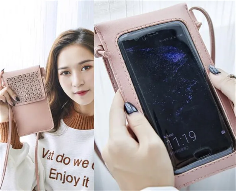 Women\'s Smartphone bag touch screen phone bag ladies mobile phone bag female hollow messenger coin purse girl shoulder mini bag