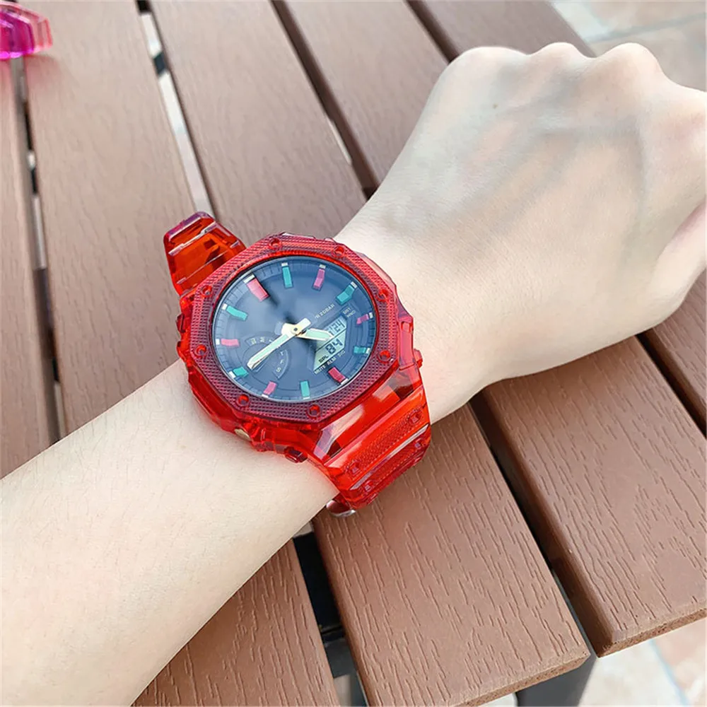 Resin Strap Case for Casio G-Shock GA-2100 Men Women Replacement Transparent Gradient Band Bracelet Accessories Kit ga2100