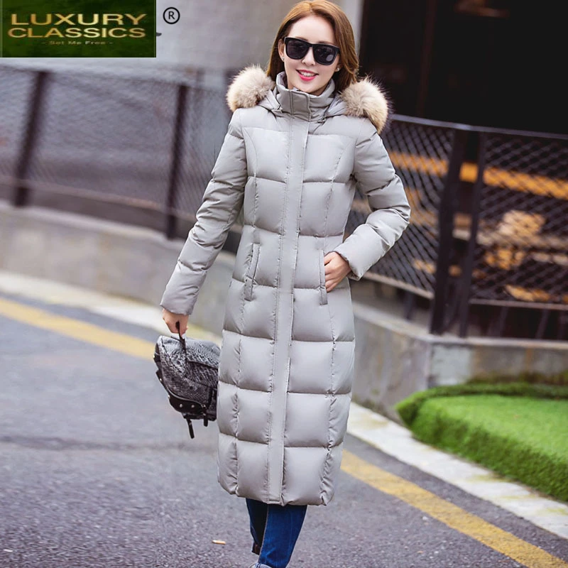 

Down Women Jacket Winter Long Down Coat Female Large Fur Hooded Warm Clothes Thick Slim Jackets Ladies Clothing k-5034