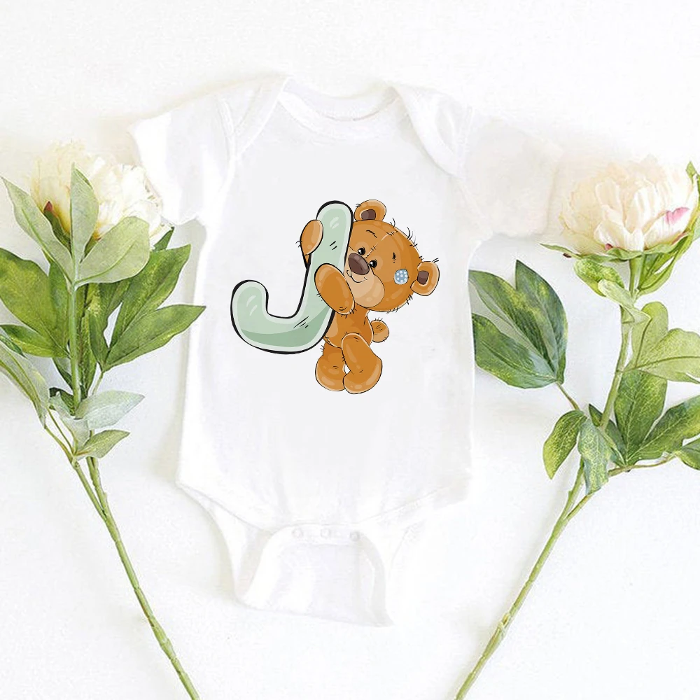 Cute Little Bear Letter Print Cartoon Baby Bodysuits Fashion Trend Newborn Boy Girl Clothes Onesies Summer Casual Infant Pajamas