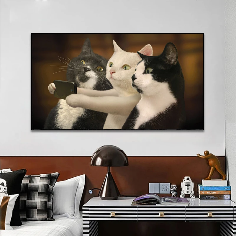 

Funny Canvas Art Three Cats Playing Selfie Posters Prints Canvas Paintings Wall Art Poster Pictures Child Room Decor Home Decor