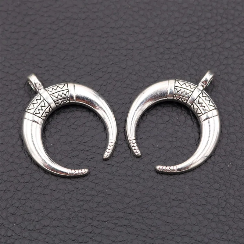 10pcs Antique Silver Color Retro Horns Crescent Moon Alloy Pendant DIY Charms For Jewelry Crafts Making 33*28mm A244