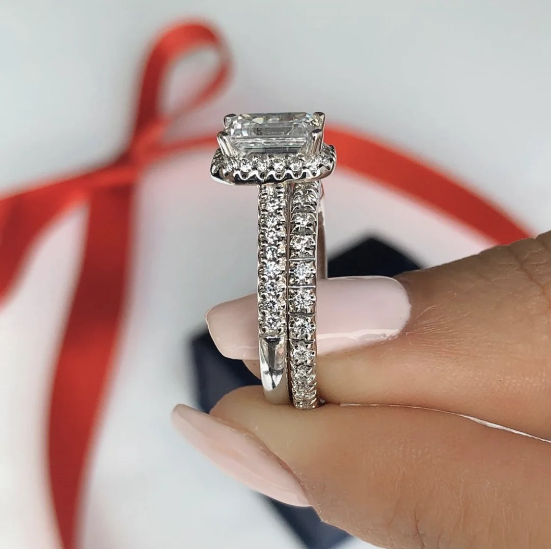 Luxury 925 Sterling Silver Ring Square Emerald cut 3 Carat Diamond Wedding Rings set For Women Solid Silver 925 Jewelry Gift