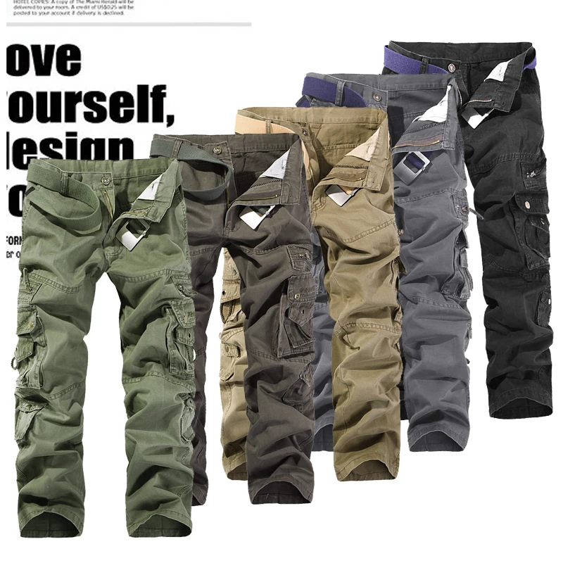 2023 solid color Tactical pants men Multi-pocket Baggy overalls male cotton embroidery cargo pants for men,size 28-40