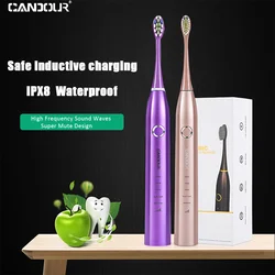 CANDOUR-cepillo de dientes eléctrico sónico CD5168 para adulto, con temporizador, 5 modos, Cargador USB, recargable, cabezales de repuesto