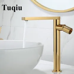 Grifo de lavabo dorado de un solo mando, mezclador de agua fría y caliente, fregadero de latón, grúa, recién llegados