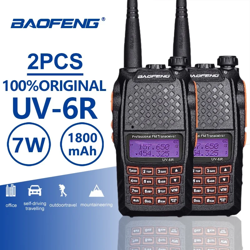 

Рация Baofeng с оранжевой клавиатурой, 10 км, 7 Вт, УВЧ, СВЧ, два диапазона, UV 6R, FM-радио, VOX, сигнализация, Любительский приемопередатчик PTT UV6R, 2 шт.