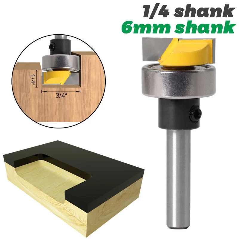 1/4 6mm Shank Bearing Flush Trim Router Bit for wood  straight bit Tungsten Woodworking Bottom knife Milling Cutter Tool