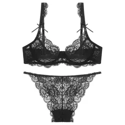 DaiNaFang New Sexy Bras Set 32/70 34/75 36/80 38/85 40/90 42/95 BCDE Cup Unlined Push Up Underwear Ultra-Thin Lingerie