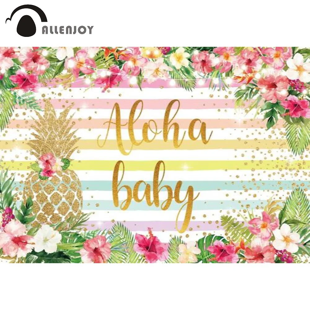 

Allenjoy Aloha Background Oh Baby Shower Newborn Birthday Summer Tropical Flowers Pineapple Party Photo Backdrop Photocall