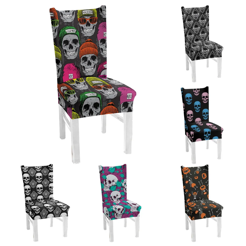 Skull Printing Spandex Stretch Chair Cover Removable Anti-dirty Chairs Covers For Hotel Kitchen Dining Room
