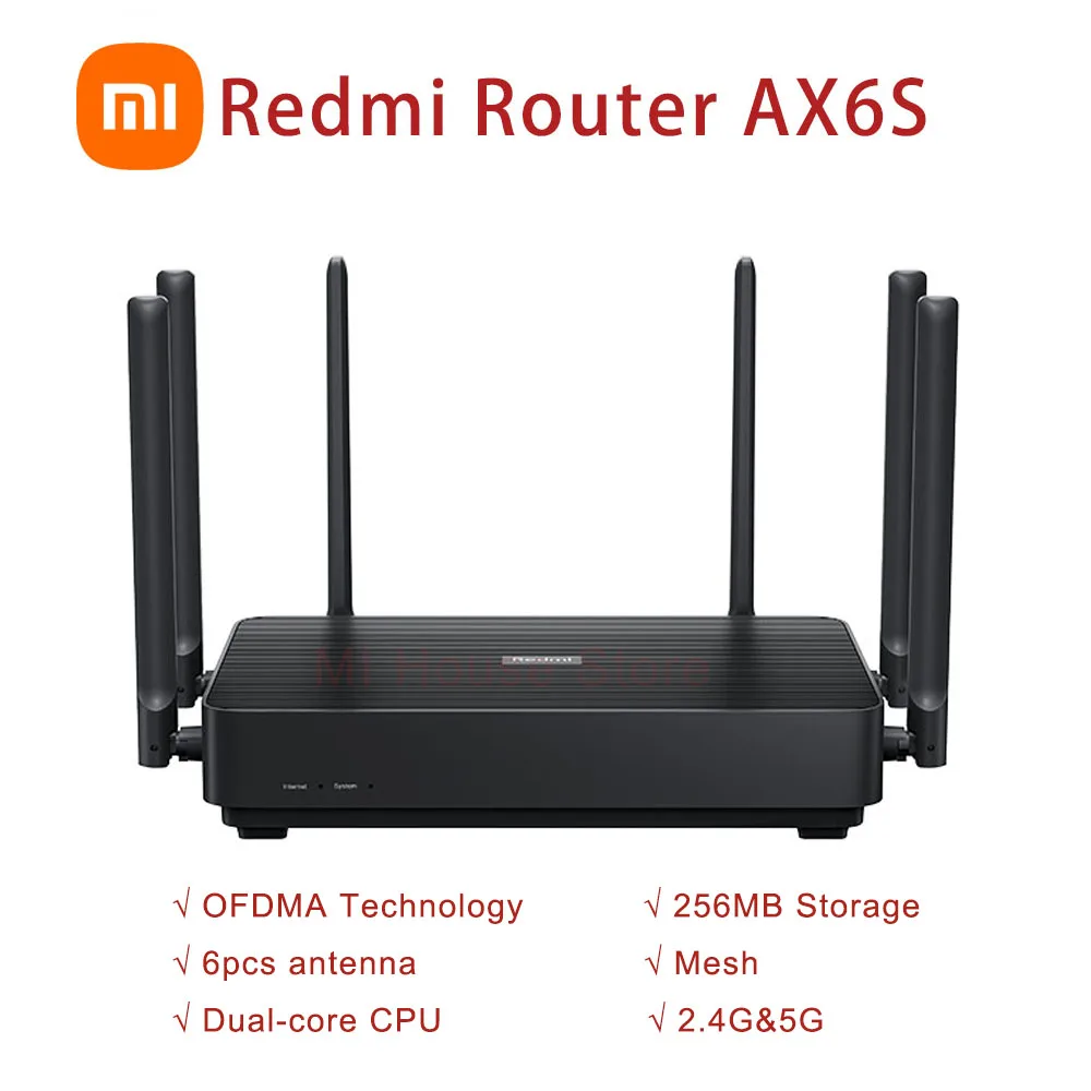 

Xiaomi Redmi AX6 S Wifi Router AX6S High Speed Mesh 256M Storage 2.4G 5.0GHz Dual-Band With 6 High Gain Antennas