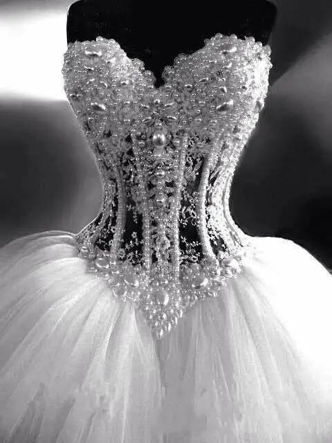 Customized Sweetheart Wedding Dresses Corset Bodice Sheer Bridal Ball Crystal Pearls Beads Rhinestones Tulle Wedding Bridal Gown