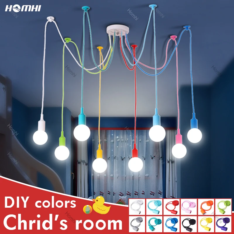 Chandelier Nursery Ceiling Nordic Child's Color Modern Pendant Ceiling Lamps Silicone Led Chandelier Spider Living Room HCL-003