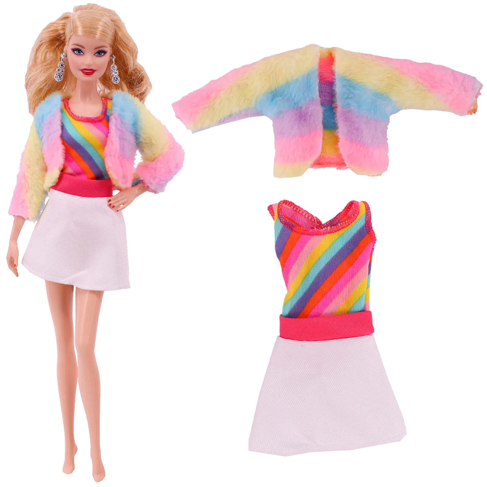 Roupas de boneca casaco de pelúcia + saia inverno quente casual wear acessórios para casa de bonecas para vestido de barbiess para 1/6 bonecas barbies brinquedo presentes