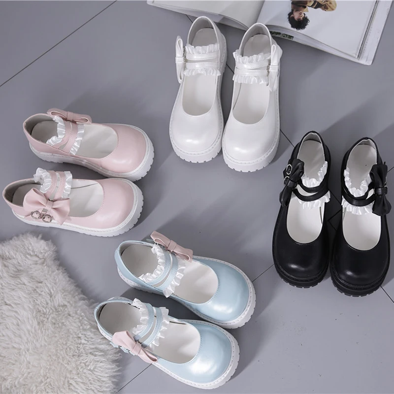 Lolita Thick-soled Cute Sweet Dress Shoes Women Flats Lace Princess Comfortable Round Head Girl Single Shoes