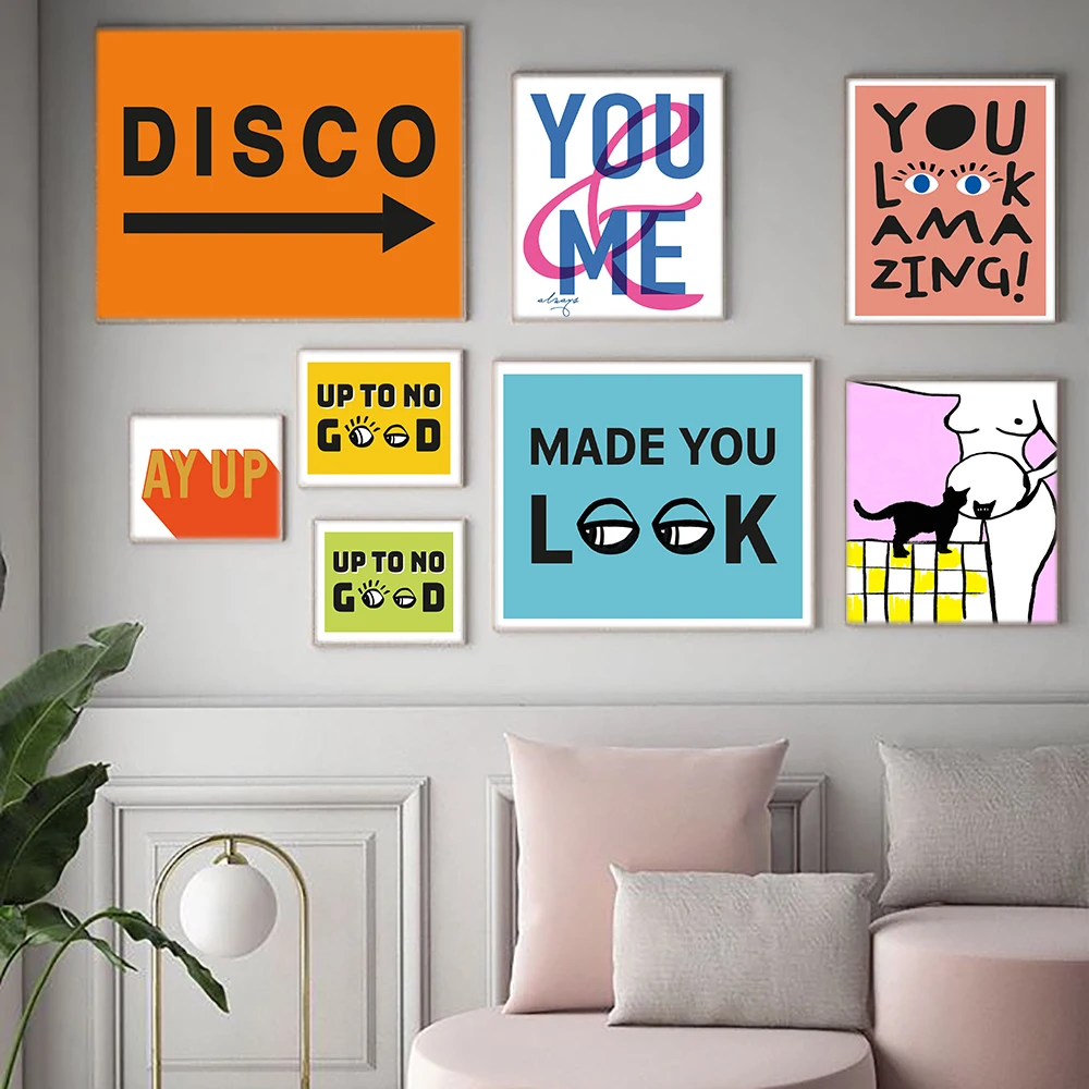 Disco Typography Poster Fun Nice Bum Wall Art Print Bathroom Pussy Cat Canvas Painting Bed Room Retro Quote Pictures Home Decor